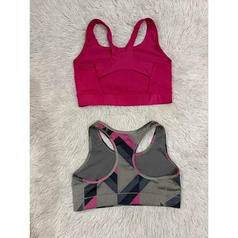Nike Sports Bra Size M Pink Gray Racerback Dri Fit Swoosh Logo Workout Lot of 2